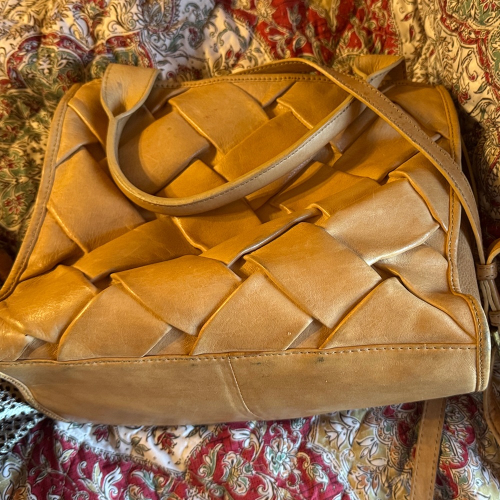 Tan Woven Leather Shoulder Bag